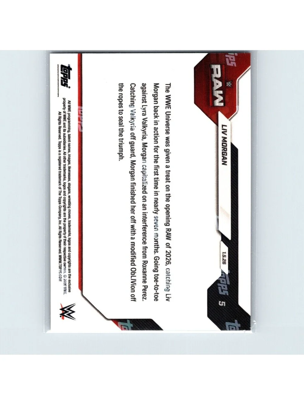 2026 Topps Now WWE - Liv Morgan #5 - Like She Never Left - Black Foil 09/10